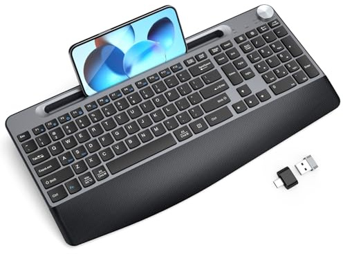 JOYACCESS Tastiera ergonomica senza fili, colore nero e grigio