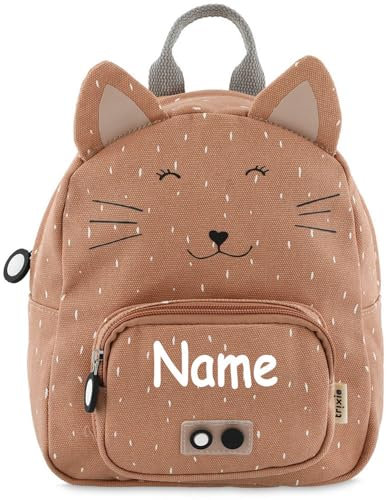 Elefantasie Personalisierter Kinderrucksack von Trixie mit Name für Kindergarten und Kita optional mit Trinkflasche Motiv Katze altrosa (Rucksack)