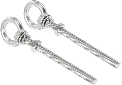 sourcing map Lot de 2 boulons à œil filetés M8 en acier inoxydable de 1,6 x 10 cm avec écrous et rondelles pour levage et suspension