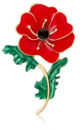 QUKE Mohnblumen-Brosche, Anstecknadel, Zirkonia, Kristall, Strass, Blume, Anstecknadel, Brosche für Damen