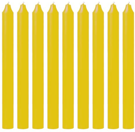 Tezraftaar® 25 x Dinner Candles Yellow Paraffin Wax Tapered Candle Unscented Long Burning 190mm for Christmas Parties Restaurants Dining