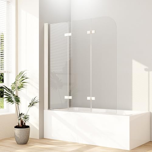 Duschwand für Badewanne Weiß, 140x140cm(BxH) 3-teilig faltbar Badewannenaufsatz Badewannenfaltwand Duschwand Faltwand Duschabtrennung für Badewanne mit 6mm NANO ESG Sicherheitsglas