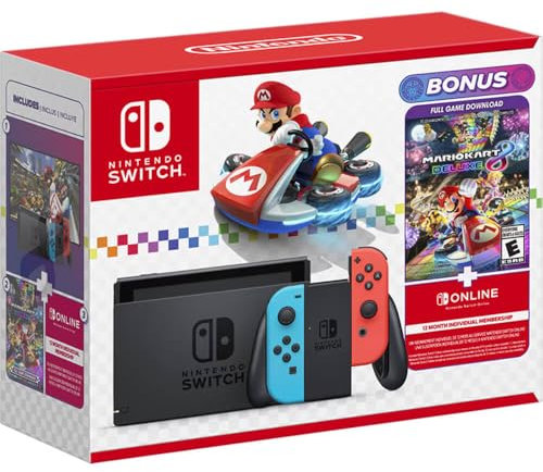 Nintendo NINSWTMARBUN Switch Mario Kart 8 Deluxe Bundle avec 12 mois d'abonnement en ligne Switch