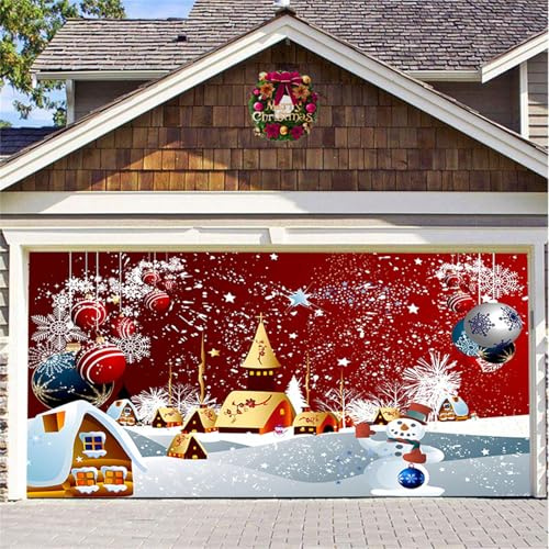 Treer 2024 Decoración Navidad Puerta, Cubierta Puerta Navidad Forro de Puerta Navidad Colgante Banner Fondo Navideña Decoración para Puerta de Entrada e Patio (240 * 210cm,Casas Doradas)