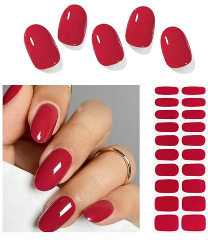 Kinretixia 20 Stück halbgehärtete Gel-Nagelstreifen, Weinrote Gel-Nagelaufkleber, UV-Licht erforderlich, Gel-Nagelfolien für Lampe Wraps Selbstklebende Gel Folien Nägel
