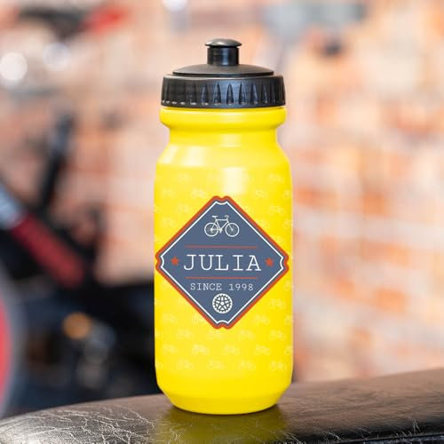 Wanapix | Bidon de Cyclisme Personnalisé | Couleur Jaune | Gourde pour Vélo avec la Photo ou le Nom de Votre Choix | Capacité de 620 ml | Sans BPA | Vélos + Nom