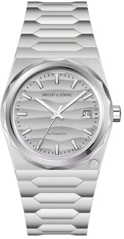 Specht & Söhne 222 Gold Armbanduhr Herren Uhren Automatik Mechanische Armbanduhr Japan NH35 Movt Sportarmbanduhr 37 mm wasserdicht, Grau-Sand-Düne