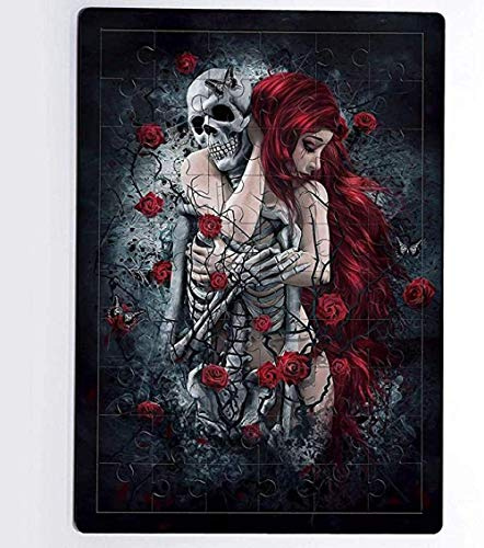 Puzzle Gotische rote Haare Frau Totenkopf Totenkopf rote Rose Brettpuzzle, Puzzle 1000 Teile Puzzle 70x50CM