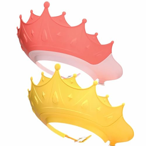 MOSIERRY 2 Stück Duschhaube Kinder, Haarwaschhilfe Kinder Duschhaube Baby Haare Waschen Kinderschutz,Krone Rosa Gelb