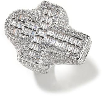 VAKTWPDLY Iced Out Cross Ring für Männer & Frauen, 18K Gold plattiert CZ simulierte Diamant religiöse Kreuz Pinky Ring Hip Hop Schmuck Geschenk für Geburtstag, Jahrestag