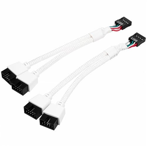 USB Header Splitter, 2 PCS Motherboard USB Splitter Motherboard 9 Pin Usb 2.0 to Dual 9 Pin Extension Cable Interna Hub Usb 2.0 Splitters for Internal Computer Motherboards (Braided White)
