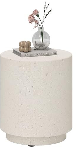 HOMCOM Beistelltisch Wohnzimmertisch mit Stein-Optik, Couchtisch, Sofatisch, Kaffeetisch für Wohnzimmer, Garten Ø37 x 43 cm, Cremeweiß