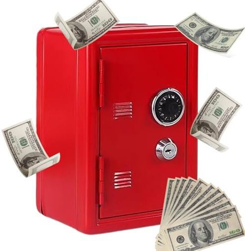 Metal Money Safe für Kinder, Geldaufbewahrungsbox mit Passwortrad Design Geldtresor und Geldtresor | Geschenke zum Geburtstag, Weihnachten, Neujahr, Mini-Sicherheit aus Metall, Red, verwijzen naar de