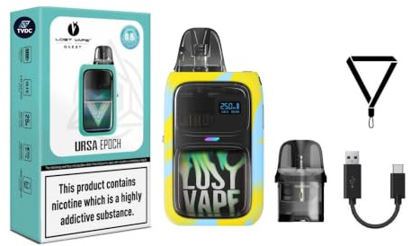 TVDC Lost Vape Ursa Epoch Pod Kit, 1000mah Built-In-Battery, 0.42 OLED Display, Adjustable Airflow Control, USB-C 2AMP Fast Recharging, 2ml Cartridge No Nicotine (Flame Strike)