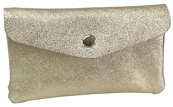Generico Portefeuille élégant en cuir métallisé, fermeture à bouton, or clair, Medio, Élégant