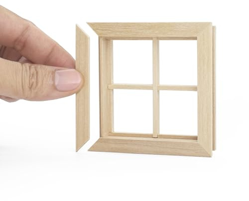 Odoria Puppenhaus Fenster Holz Miniatur: 1/12 Maßstab Fensterrahmen Quadratisch Vintage Viktorianisch für Wichtel Diorama Handwerk Modell DIY - Mini Bauteile Gebäude Möbel Unlackiert 4 Gitter
