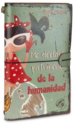 PEPITA VIAJERA Notebook da viaggio,Interno con due quaderni,Blocco note,Organizzatore di carte e documenti, Design con input educativo in Spagnolo, pelle sintetica PU, chiusura elastica