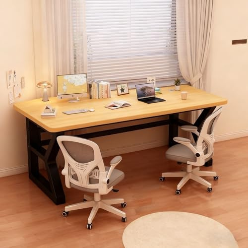 NOBBAT Computertisch Gaming-Tisch 160cm Tischplattenstärke 16mm, Massivholzplatte K-förmige Stahlbeine Tragkraft 200kg Einfache Montage Für Homeoffice Und Arbeitszimmer(Wood+Black Frame,100x60x75cm)