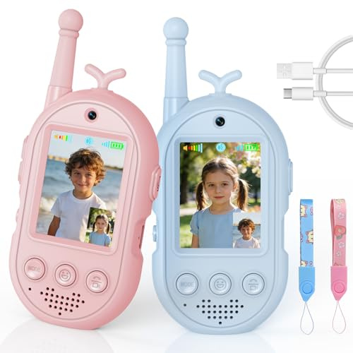 Walkie Talkie Kinder, 2er Set Video Walkie Talkie Aufladbar mit Kamera, 2-Wege-Funkgeräte Kinder Große Reichweite für Draußen, Einschulung Geschenke für Jungen und Mädchen von 3-8 Jahren