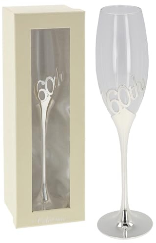 Shudehill Giftware Silver Plated Champagne Flute – Birthday Celebration Glass in Gift Box – 18th 21st 30th 40th 50th 60th Milestone Keepsake (60th Birthday)