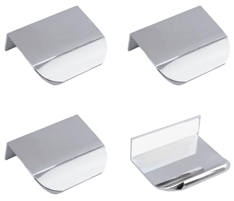 MOROBOR Fingerkantengriff, 4 Stück, verdeckter Griff, Aluminiumlegierung, unsichtbarer Griff, 50 mm, helles Chrom, Möbelgriffe, selbstklebend, sofort für Schrankschubladen