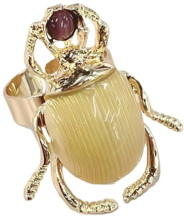 IMINI Vintage Käfer Statement Ring verstellbar vergoldet mit Katzenauge Stein - Emaille Insekt Tier Knöchel Offenes Band für Damen & Herren Größe O bis Y Comfort Fit Modeschmuck Geschenk