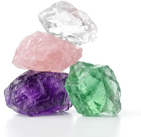 AEUXZA Lot de 4 Cristaux Naturels, Pierres Brutes de 3-5cm (Améthyste, Quartz Rose, Cristal de Roche, Fluorite), Pierres de Guérison pour Diffuseur d'Aromathérapie, Yoga Méditation et Décoration