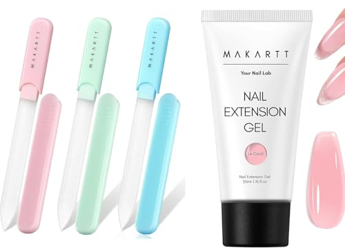 Makartt Nail Files and Poly Nail Gel kits - Glass Nail Files for Natural Nails, Double-Sided Reusable Sandblasted Fingernail Buffers Long Lasting 3D Gel for Nail Art, Quick Nail Builder Extension Gel
