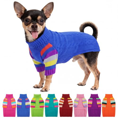 OUOBOB XS Dog Sweater, Turtleneck Pullover with Sleeve for Yorkie Chihuahua | Soft Warm Knit, Stretchy Comfort Fit, Lightweight, Suitable for Small Dogs Girls Boys, Ideal for Fall Winter Holidays