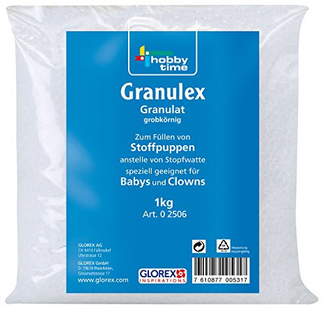 Glorex 0 2506-Granulex Grossolano, 1 kg, riempitivo a Grana Grossa, per riempire Bambole e orsacchiotti, Lavabile, Plastic, Weiß
