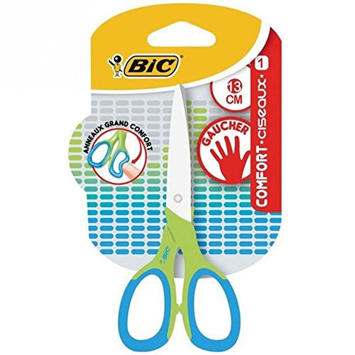 BIC Comfort Schere für Linkshänder – 13 cm, 1 Stück in Blisterverpackung