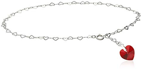 Fußkette, Fußkettchen 925 Silber mit Swarovski Elements Herz in der Farbe Siam AB