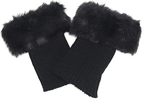 HugeStore Women Ladies Winter Warm Faux Fur Crochet Boot Cuff Socks Short Leg Warmers Black