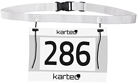Karteo Startnummernband [1 Stück] Running Belt weiß Laufgürtel Nummerngurt elastisch Startnummergürtel mit verschiebbaren Kordellaschen Start-Nummern-Gurt