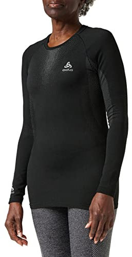 Odlo Damen Unterhemd BL TOP Crew neck l/s Performance Warm, Black - Odlo Concrete Grey, XS, 188031