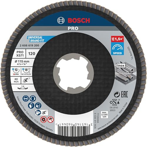 Bosch Professional 2608619200 Disco Lamellare Bombato, per Metallo, X-Lock, X571, Ø115 mm, Grana K120