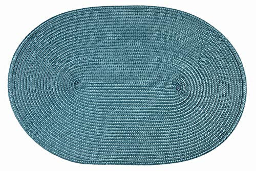 Haus und Deko Platzset Polypro Petrol oval ca. 45 x 30 cm Platzdeckchen Tischset geflochtene Bast-Optik
