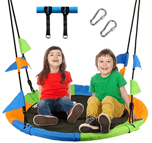 Leogreen Balancoire nid d'oiseau Ø 100 cm Charge Maximal 300 kg, Réglable en Hauteur de 100 à 180cm, avec Sangles de Suspension Ensemble, pour Enfants et Adultes (Multicolore)
