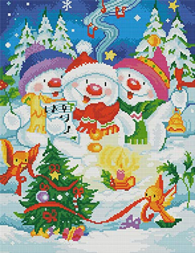 Abillyn Kreuzstich-Set, Motiv: Weihnachtsbäume, Cartoon, Schneemann, Vögel, Musik, gestempelt, mit Druckmotiv (Weihnachten)