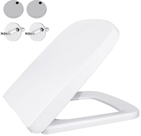 Modern Square Toilet Seat, Soft Close Toilet Seats with Quick Release, Ergonomic Design Easy Clean, Top Fixing, Adjustable Hinges White Toilet Lid