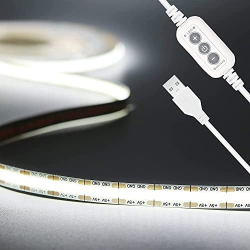PAUTIX USB 5V LED Streifen Weiß 6000K, 2M/640LEDs Dimmbar COB LED Strip Lights CRI90+,Flexibel Lichtstreifen für TV Hintergrundbeleuchtung,Spiegel, Schrank,Kleiderschrank,Zuhause DIY Beleuchtung