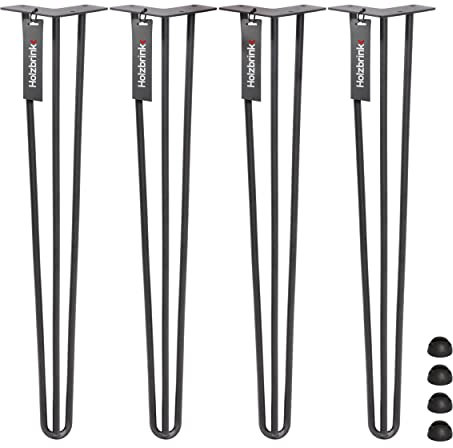 HOLZBRINK 4x Pied de Table en Acier Hairpin, Triple Barre, Pied de Meuble Épingle, Hauteur : 100 cm, Couleur : Acier Brut, HLT-13A-100-0000