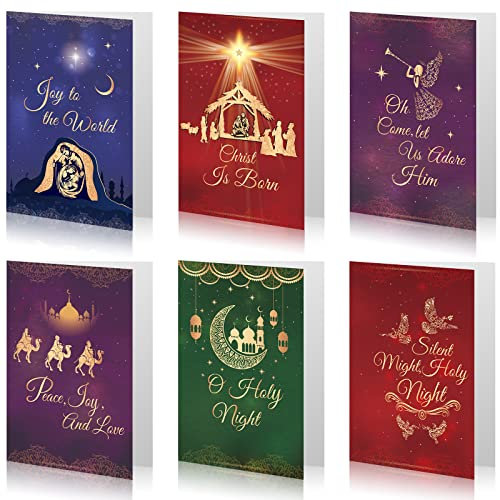 Censen Christliche Weihnachtskarten, 24 Stück, religiöses Dankeschön, Weihnachtsfeier, mit Schrift und 24 Umschlägen für Winterurlaub, Weihnachtsfeier, Silvester