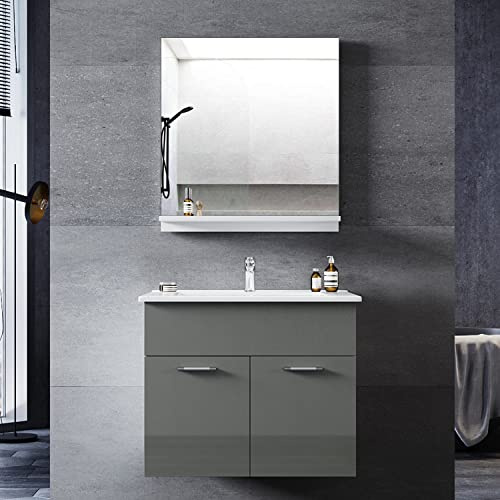 SONNI Badmöbel Set mit Waschbecken mit Unterschrank und Spiegel Badezimmermöbel 2-teilig 60cm Hochglanz