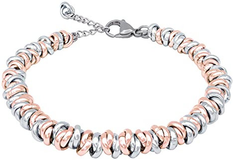ParticolarModa Bracciale Donna regolabile nodini anelli intrecciati acciaio alluminio morbido 6 mm (Regolabile da 22 a 25 cm (x polso 19-21), Argentato/Rosa)