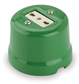Amarcords - Presa elettrica in porcellana bipasso 10/16 ampere. Presa di corrente bivalente vintage in ceramica colore VERDE