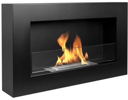 Bioethanol-Kamin 650 x 400 mm schwarz matt, Wandkamin EIN kastenförmiger Biokamin zum Aufhängen an die Wand. Wand-Bioethanol-Kamin mit Glas.