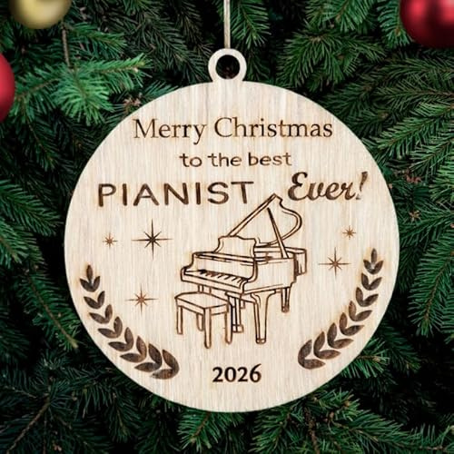 Best Pianist Ever Christbaumschmuck Hobby Klavier Holz Baum Ornament Gravur Weihnachtskugel Geschenkkarte Einsatz für Familie und Freunde