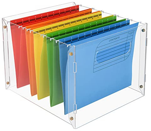Organizador de carpetas colgantes de tamaño carta, caja de acrílico para colgar archivos con asas laterales, archivo de escritorio portátil, almacenamiento para A4, diseño moderno y flexible, decora