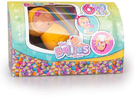 Die Bellies von Bellyville -Die Baby Bellies Yumi Yummy, gelbe, weiche und matschige Babypuppen mit 6 verschiedenen Überraschungen, Spaß, Schaukeln, +3 Jahre, Famosa (BEE08300)